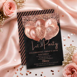 Rose Gold Schwarz Geburtstagseinladungskarte Karte