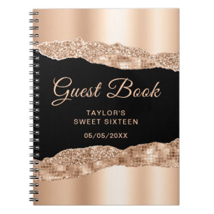Rose Gold Schwarz Glam Tear Sweet Sixteen Gästebuc Notizblock