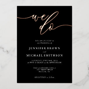 Rose Gold Schwarz Kalligrafie Signature Hochzeit Folieneinladung