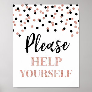 Rose Gold Schwarz Konfetti Bitte Bedienen Sie Sich Poster