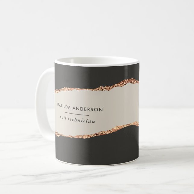 Rose Gold Schwarz Moderne Girly Preis QR-Code Kaffeetasse (Vorderseite Links)