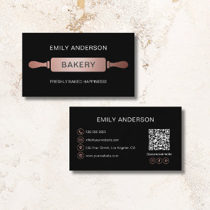 Rose Gold Schwarz Rollholz Bäckerei QR Code Visitenkarte