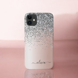 Rose Gold - Schwarz Rosa Silber Glitzer Monogramm Case-Mate iPhone Hülle