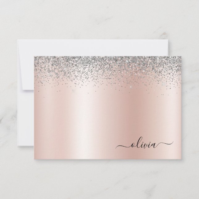Rose Gold - Schwarz Rosa Silber Glitzer Monogramm Dankeskarte (Vorderseite)