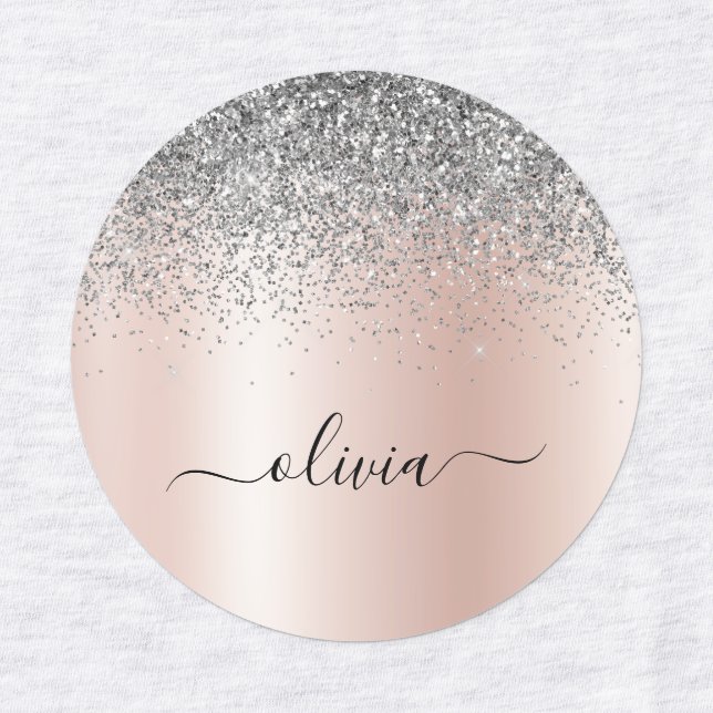 Rose Gold - Schwarz Rosa Silber Glitzer Monogramm Etiketten (Design 1)