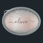 Rose Gold - Schwarz Rosa Silber Glitzer Monogramm Ovale Gürtelschnalle<br><div class="desc">Rose Gold - Rosa- und Silberne Imitate Foil metallic Sparkle Glitzer gebürstete Metal Monogramm Name Gürtel Verschluss. Das macht den perfekten Abschluss, süß 16 16., 18., 21., 30., 40., 50., 60., 70., 80., 90., 100. Geburtstag, Hochzeit, Brautparty, Jubiläum, Babydusche oder Junggeselinnen-Abschied Geschenk für jemanden, der Luxus und Chic Stil Lieben...</div>
