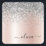 Rose Gold - Schwarz Rosa Silber Glitzer Monogramm Quadratischer Aufkleber<br><div class="desc">Rose Gold - Rosa- und Silberne Imitate Foil metallic sparkle Glitzer gebürstete Metal Monogram Name und Initial Paper Party Aufkleber Adressenmarken. Das macht den perfekten 16 Geburtstag,  Hochzeit,  Brautparty,  Jubiläum,  Babydusche oder Junggeselinnen-Abschied Geschenk für jemanden,  der Lieben glamourösen Luxus und schicke Stile.</div>