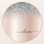 Rose Gold - Schwarz Rosa Silber Glitzer Monogramm Runder Pappuntersetzer<br><div class="desc">Rose Gold - Rosa- und Silberne Imitate Foil metallic Sparkle Glitzer gebürstete Metal Monogram Name Paper Untersetzer. Dies macht den perfekten Abschluss,  Geburtstag,  Hochzeit,  Brautparty,  Jubiläum,  Babydusche oder Junggeselinnen-Abschied Geschenk für jemanden,  die Lieben glamourösen Luxus und schicke Stile.</div>