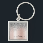 Rose Gold - Schwarz Rosa Silber Glitzer Monogramm Schlüsselanhänger<br><div class="desc">Rose Gold - Rosa- und Silberne Imitate Foil metallic sparkle Glitzer gebürstete Metal Monogram Name Keychains (Key Chain). Das macht den perfekten 16 Geburtstag,  Hochzeit,  Brautparty,  Jubiläum,  Babydusche oder Junggeselinnen-Abschied Geschenk für jemanden,  der Lieben glamourösen Luxus und schicke Stile.</div>