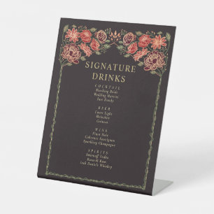 Rose Gold Schwarz Rot Verzauberter Garten Bar Menu Sockelschild