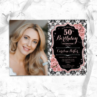 Rose Gold Schwarz-weiß Damask Foto 50. Geburtstag