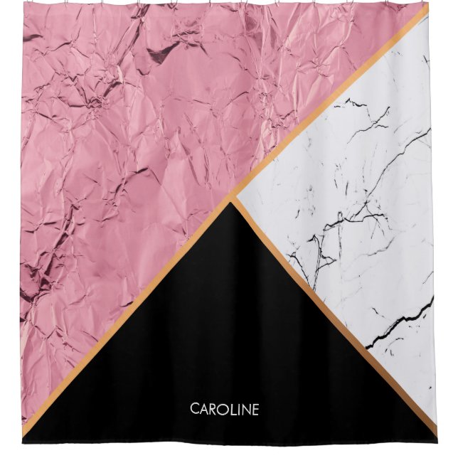 Rose Gold Schwarz-Weiß-Marmor-Muster Duschvorhang (Vorderseite)