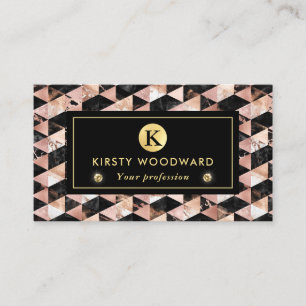Rose Gold, Schwarz-Weiß-Marmor-Textur-Geometrie Visitenkarte