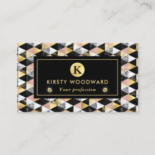 Rose Gold, Schwarz & Weiß Marmortextur Geometrisch Visitenkarte