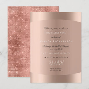 Rose Gold Schwarz Weiß Minimal Glitter Funkelnd Einladung