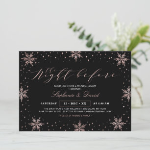Rose Gold Schwarz Winter Schnee Probe Dinner Party Einladung