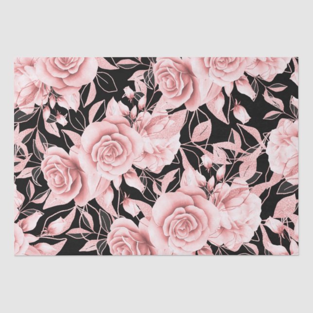 Rose Gold Schwarze Blüte mit Glitzer Seidenpapier (Vorderseite)