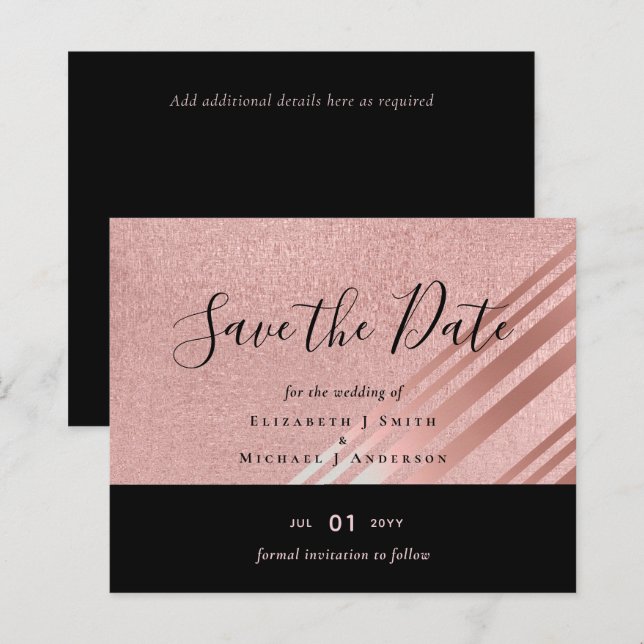 Rose Gold Schwarzer Glitzer Look WEDD RETT DATE (Vorne/Hinten)