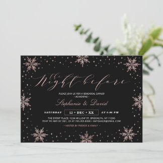 Rose Gold Schwarzer Winter Schnee Probe Abendessen Einladung