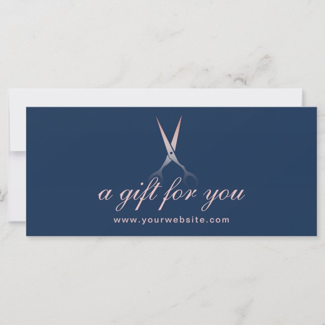 Rose Gold Scissor Navy Blue Hair Geschenkgutschein (Vorderseite)
