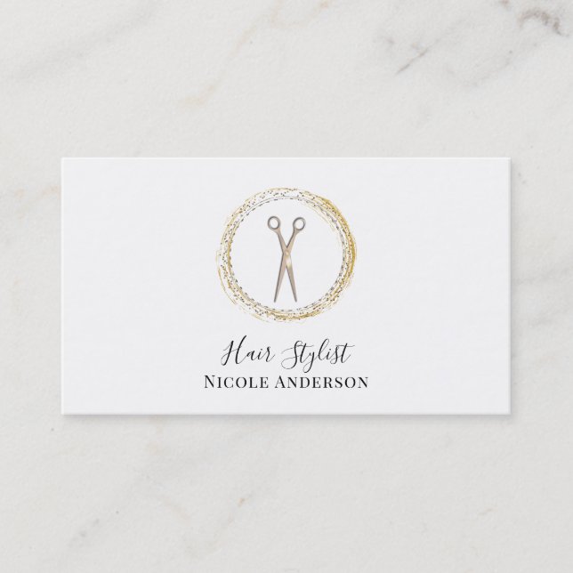 Rose Gold Scissors Sparkle Circle Hair Stylist Visitenkarte (Vorderseite)