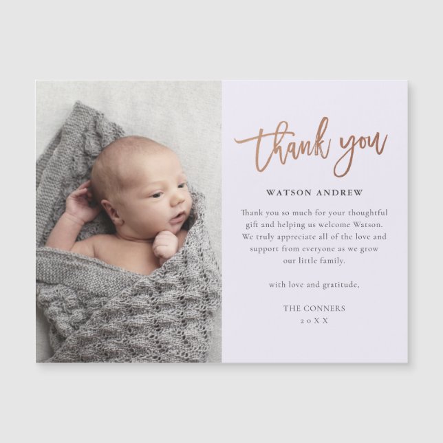 Rose Gold Script Baby Merci carte magnétique (Devant)