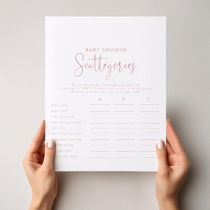 Rose Gold Script Baby Shooting Scattegories Spiel