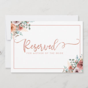 Rose Gold Script, Blumenreservierte Platzkarte Ankündigung