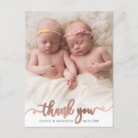 Rose Gold Script Girl Twins Baby Foto Vielen Dank
