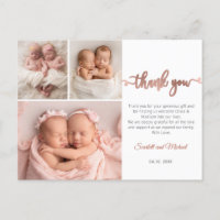Rose Gold Script Girl Twins Baby Foto Vielen Dank