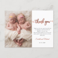 Rose Gold Script Girl Twins Baby Foto Vielen Dank
