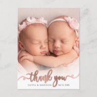Rose Gold Script Girl Twins Baby Foto Vielen Dank