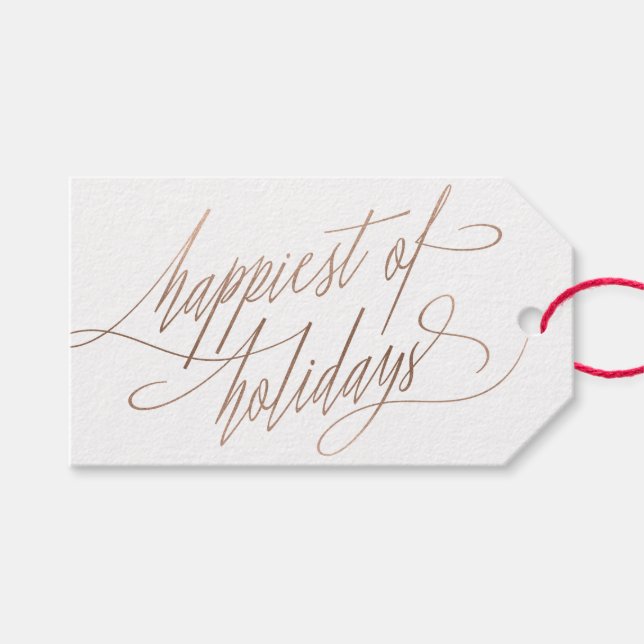 Rose Gold Script Glücklichste Weihnachtsgeschenke  Geschenkanhänger (Vorderseite (Horizontal))
