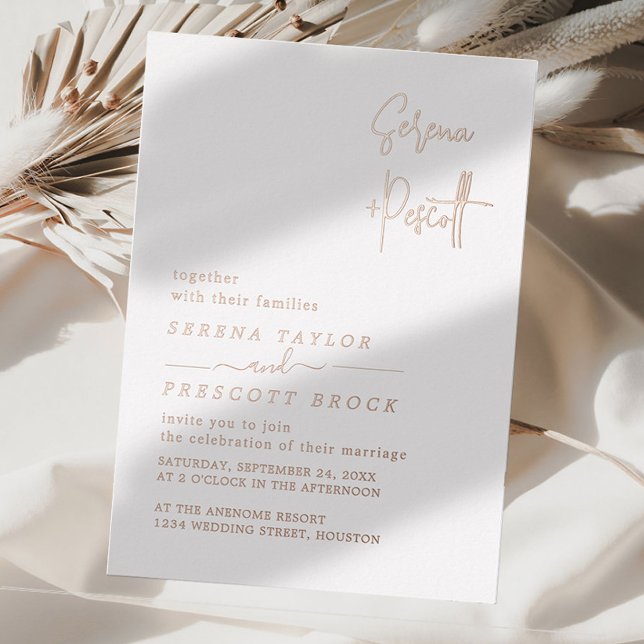 Rose Gold Script Mariage Real Foil Invitation (Créateur téléchargé)
