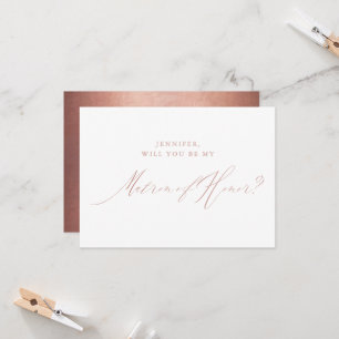 Rose Gold Script Metallic Matron of Honour Einladung