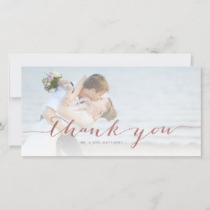 Rose Gold Script Minimal Mariage Photo Merci