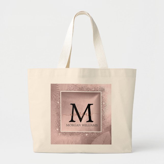 Rose Gold Script Monogram Jumbo Stoffbeutel (Vorne)