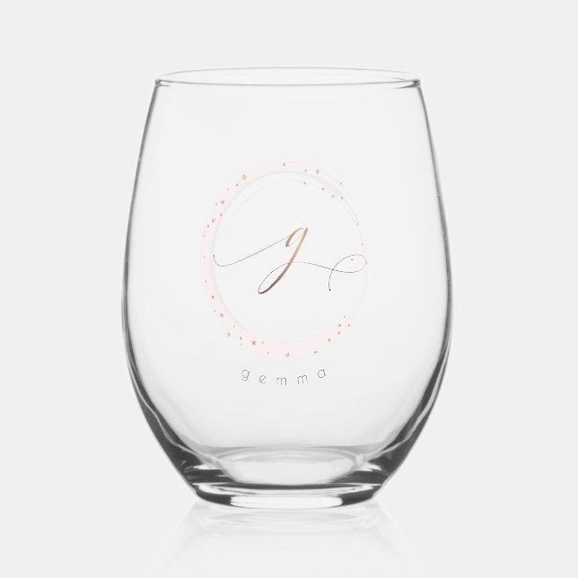 Rose Gold Script Monogram Letter G Weinglas Ohne Stiel (Vorderseite)