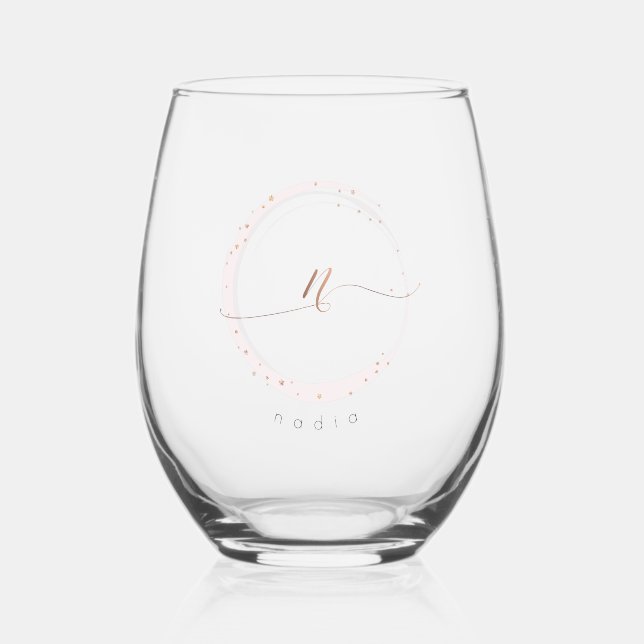 Rose Gold Script Monogram Letter N Weinglas Ohne Stiel (Vorderseite)
