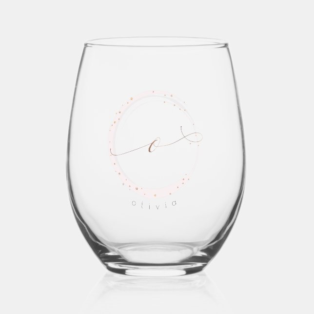 Rose Gold Script Monogram Letter O Weinglas Ohne Stiel (Vorderseite)
