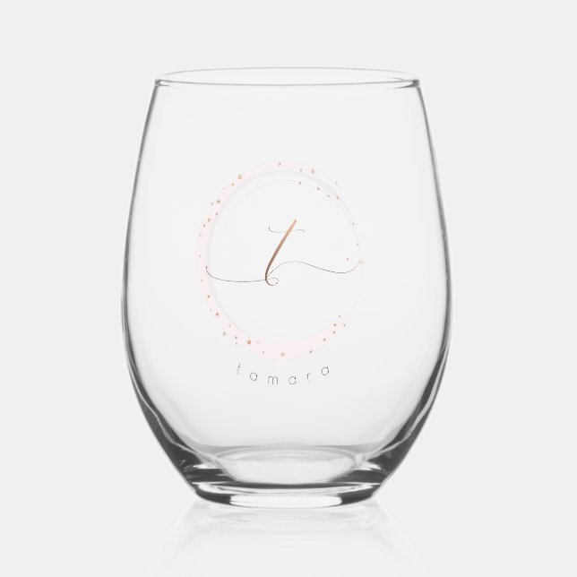Rose Gold Script Monogram Letter T Weinglas Ohne Stiel (Vorderseite)