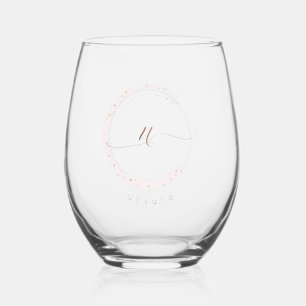 Rose Gold Script Monogram Letter U Weinglas Ohne Stiel