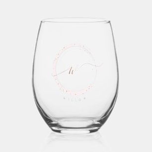 Rose Gold Script Monogram Letter W Weinglas Ohne Stiel