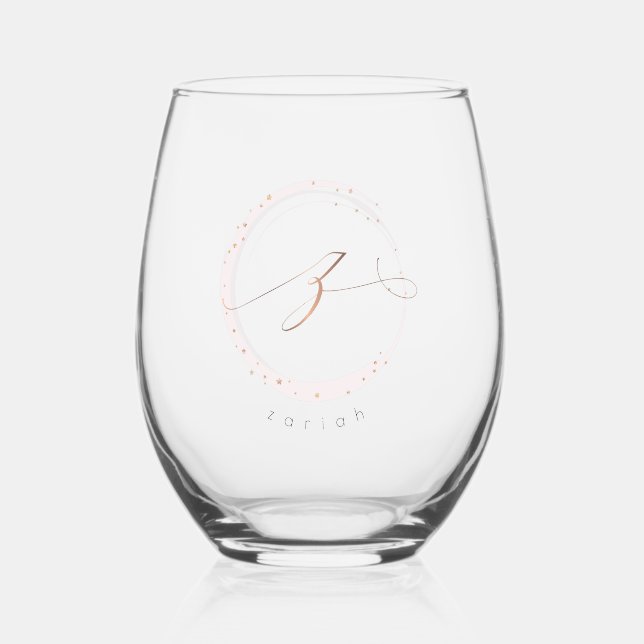 Rose Gold Script Monogram Letter Z Weinglas Ohne Stiel (Vorderseite)