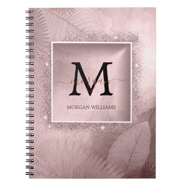 Rose Gold Script Monogram Notizblock (Vorderseite)