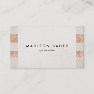 Rose Gold Sequel Beige Linen Beauty Salon Stylist Visitenkarte