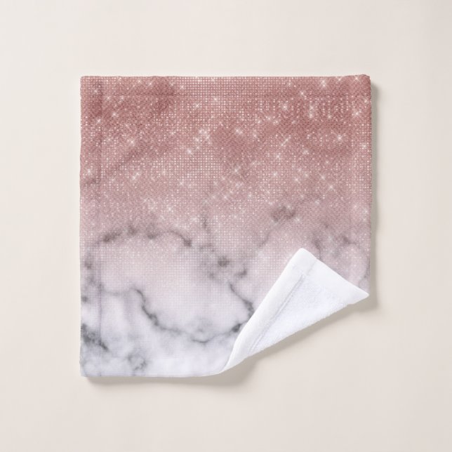 Rose Gold Sequin Glitzer Weißes Marmor Ombre Waschlappen (Waschlappen)