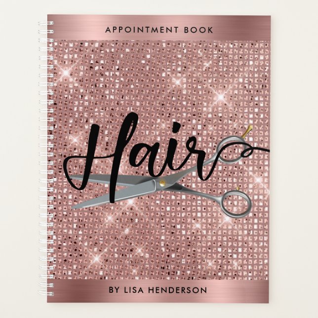 Rose Gold Shimmer Haar Termin Buchplaner Planer (Vorderseite)