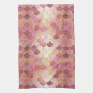 Rose Gold Shimmer Mermaid Scale Muster Geschirrtuch