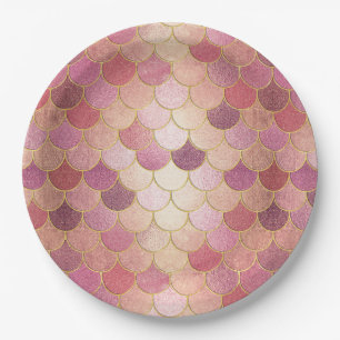 Rose Gold Shimmer Mermaid Scale Muster Pappteller